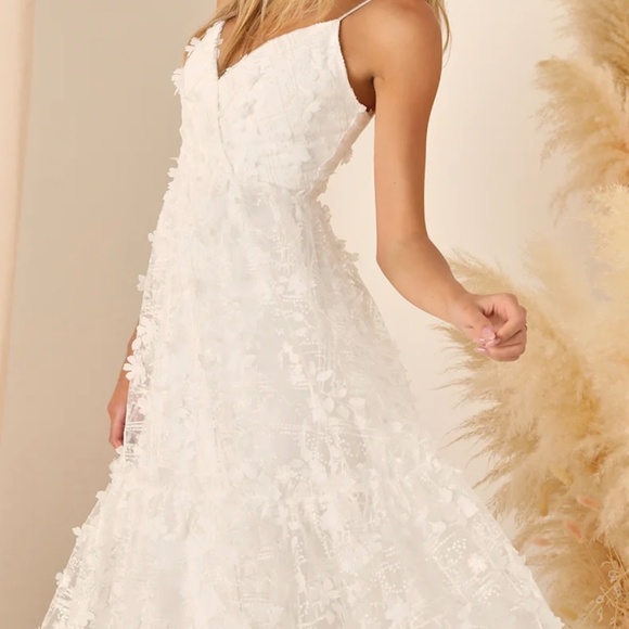 Lulus Springtime Soiree White Sequin 3D Floral Applique Midi Dress - Picture 2 of 7